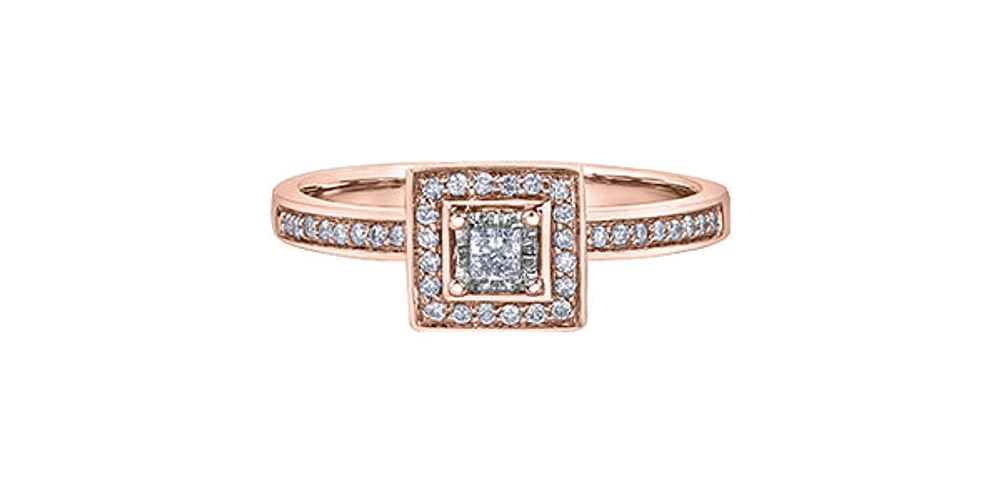 10K Rose Gold 0.20cttw Canadian Diamond Halo Engagement Ring, size 6.5