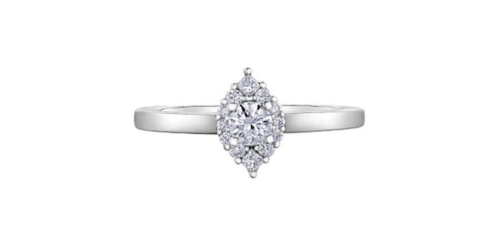 10K White Gold 0.30cttw Canadian Diamond Halo Engagement Ring, size 6.5