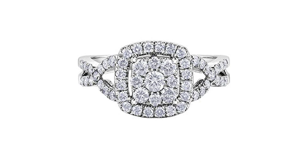 10K White Gold 1.00cttw Diamond Halo Engagement Ring, size 6.5