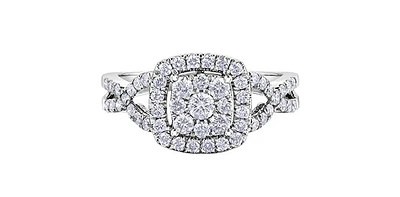 10K White Gold 1.00cttw Diamond Halo Engagement Ring, size 6.5