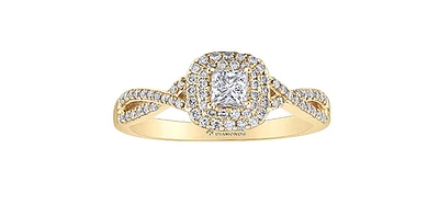 10K Yellow Gold 0.50cttw Diamond Halo Engagement Ring, size 6.5