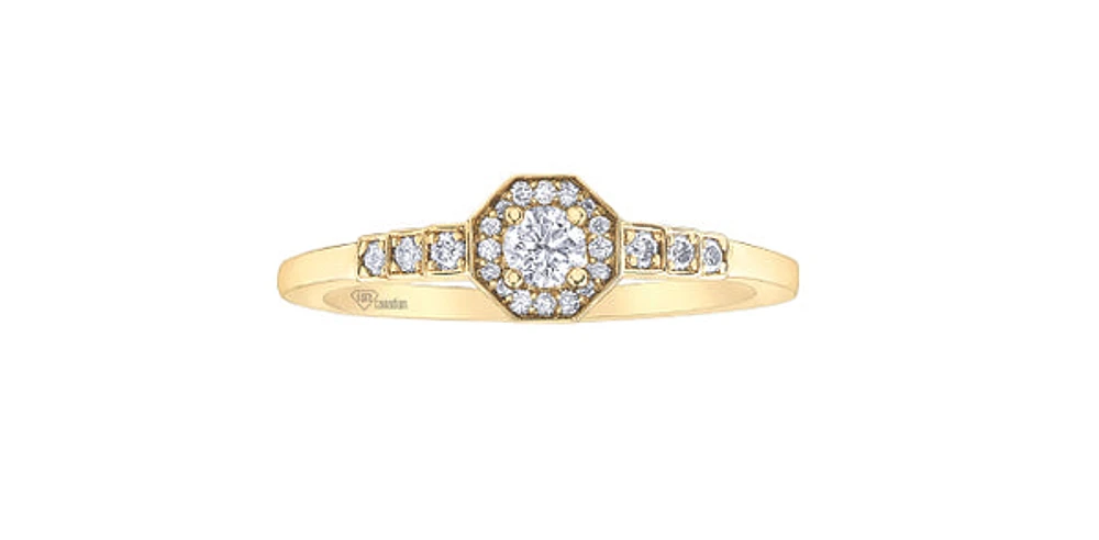 10K Yellow Gold 0.40cttw Canadian Diamond  Halo Engagement Ring, size 6.5