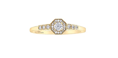 10K Yellow Gold 0.40cttw Canadian Diamond  Halo Engagement Ring, size 6.5