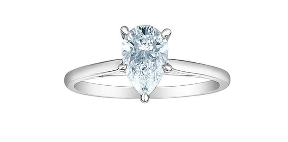 14K Gold 1.00cttw Lab Grown Diamond Pear Shape Solitaire Engagement Ring - /