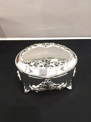 Silver Plated Oval with Roses Musical Trinket Box with Legs