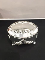 Silver Plated Oval with Roses Musical Trinket Box with Legs