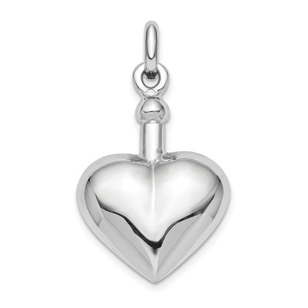 925 Sterling Silver Rhodium Plated Polished Heart Shaped Screw Top Ash Holder Pendant - 36mm 19mm