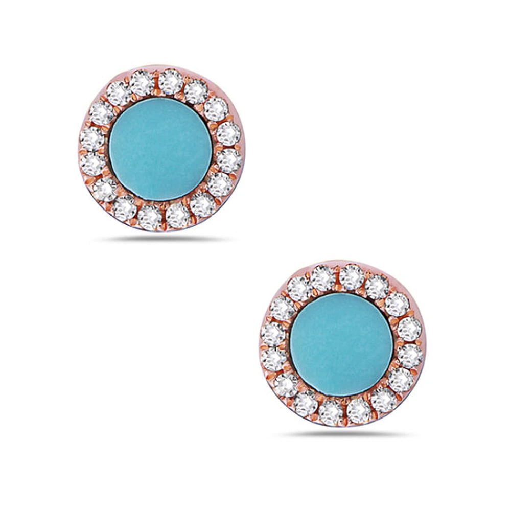 14K Rose Gold 0.12cttw Turquoise and 0.09cttw Diamond Earrings