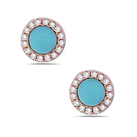 14K Rose Gold 0.12cttw Turquoise and 0.09cttw Diamond Earrings