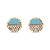 14K Yellow Gold 0.46cttw Turquoise and 0.12cttw Diamond Earrings