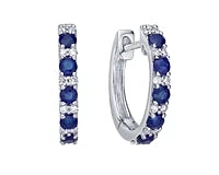 10K White Gold 0.70cttw Genuine Sapphire and 0.15cttw Diamond Hoop / Huggie Earrings