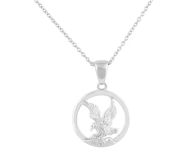 925 Sterling Silver 0.015cttw Canadian Diamond Eagle Landing Pendant