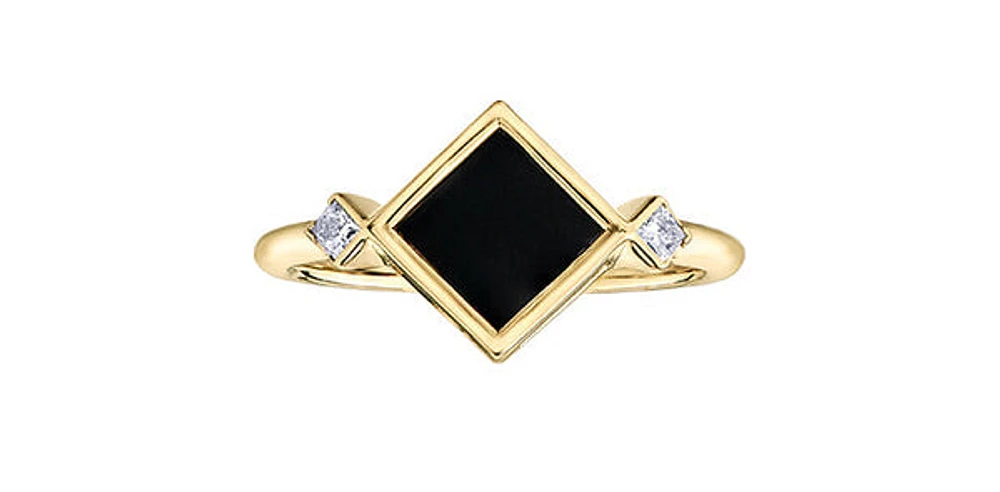 10K Yellow Gold 6mm Onyx And 0.084cttw Canadian Diamond Ring