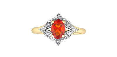 10K Two Tone Fire Opal & Diamond Ring