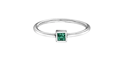 10K White Gold 0.15cttw Genuine Emerald Princess Cut Ring, size 6.5