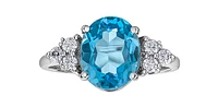 14K White Gold 10mm x 8mm Blue Topaz and 0.216cttw Canadian Diamond Ring