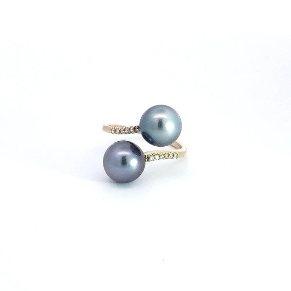 14K Gold Tahitian Pearl and Diamond Ring