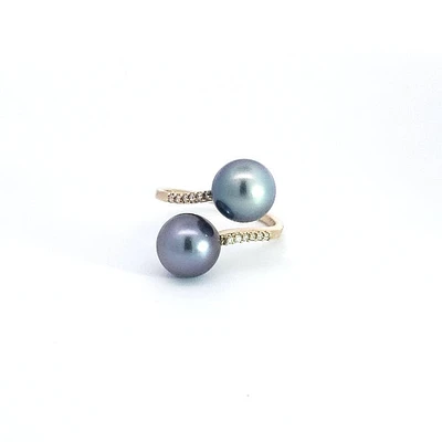 14K Gold Tahitian Pearl and Diamond Ring