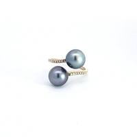 14K Gold Tahitian Pearl and Diamond Ring