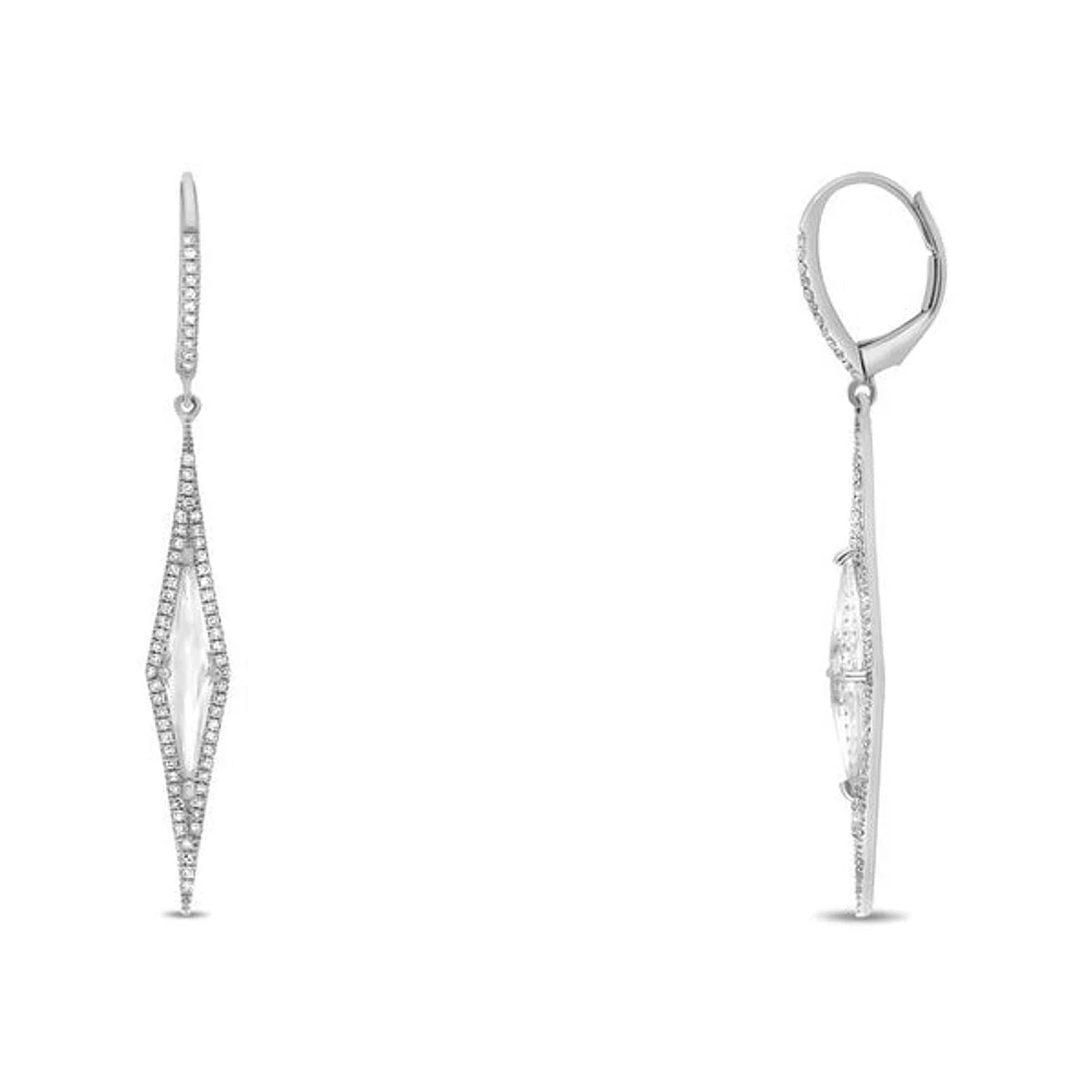 14K White Gold White Topaz and Diamond Dangle Earring