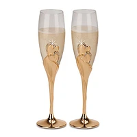 2 Pieces Champagne Flutes Gold Tone Everlasting Heart Design