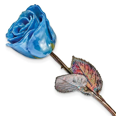 Navy Blue Lacquer Dipped Copper Trimmed Real Rose