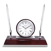Dresden Polished Rosewood Finish Quartz Desk Clock with 2 Pens and Engraving Plate