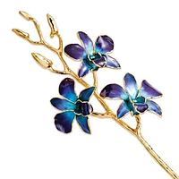 24K Gold Dipped Lacquered Genuine Purple and Blue Real Orchid Stem