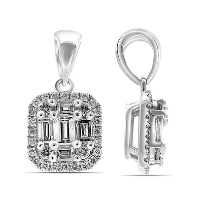 10/14K White Gold 0.29cttw Diamond Baguette Cut Cluster Halo Necklace, 18"