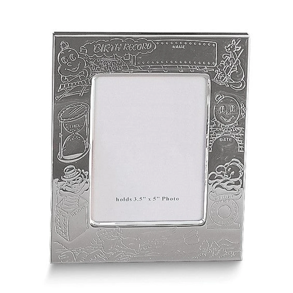 Silver-plated Choo-Choo Birth Record 3.5x5 Photo Engravable Frame