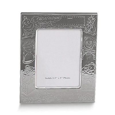 Silver-plated Choo-Choo Birth Record 3.5x5 Photo Engravable Frame