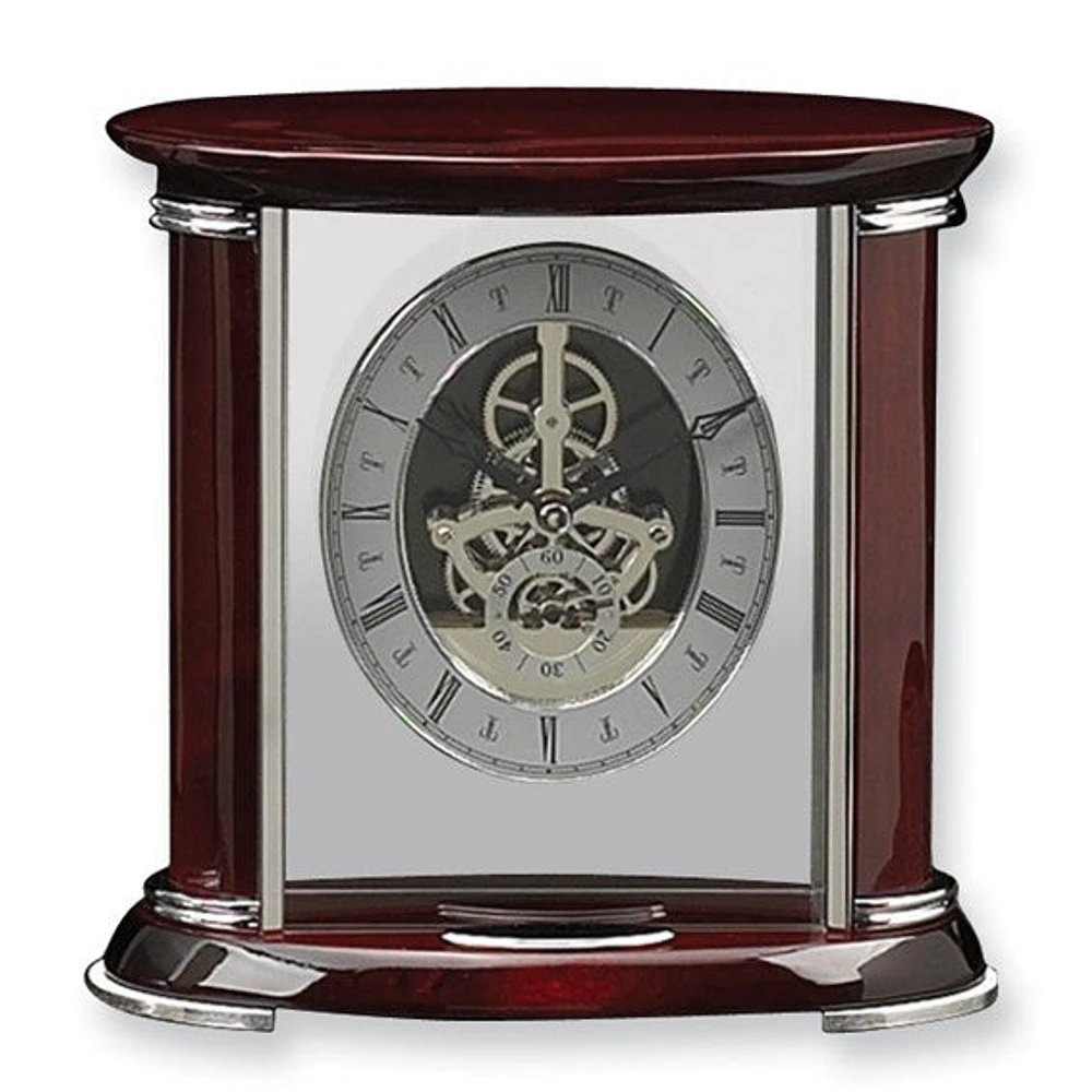 Luxembourg Rosewood Finish and Chrome Trim Skeleton Dial Mantel Clock