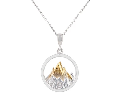 925 Sterling Silver and Gold Plated 0.015cttw Canadian Diamond Mountain Pendant