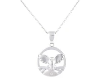 925 Sterling Silver 0.015cttw Canadian Diamond Great Snowy Owl Pendant