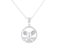 925 Sterling Silver 0.015cttw Canadian Diamond Great Snowy Owl Pendant