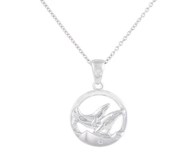 925 Sterling Silver 0.015cttw Canadian Diamond Grey Whale and Calf Pendant