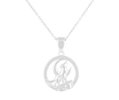 925 Sterling Silver 0.015cttw Canadian Diamond Howling Wolf Pendant