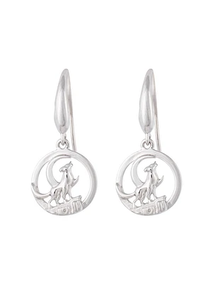 925 Sterling Silver 0.01cttw Canadian Diamond Howling Wolf Dangle Earrings
