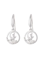 925 Sterling Silver 0.01cttw Canadian Diamond Howling Wolf Dangle Earrings