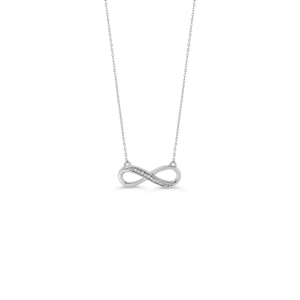 10K White Gold 0.021cttw Diamond Infinity Pendant, 18"