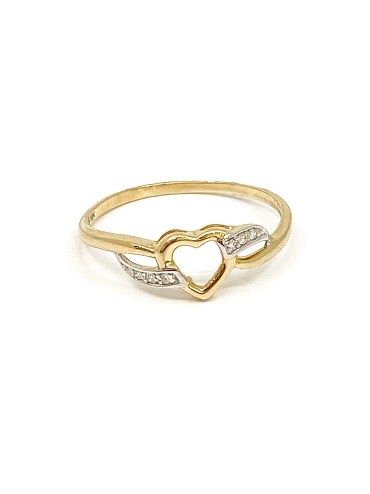 10K Yellow Gold 0.03cttw Diamond Heart Ring, size 6.5