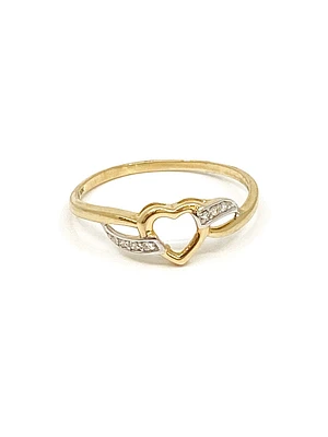 10K Yellow Gold 0.03cttw Diamond Heart Ring, size 6.5