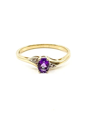 10K Yellow Gold 0.30cttw Genuine Amethyst & 0.01cttw Diamond  Ring, size 6.5