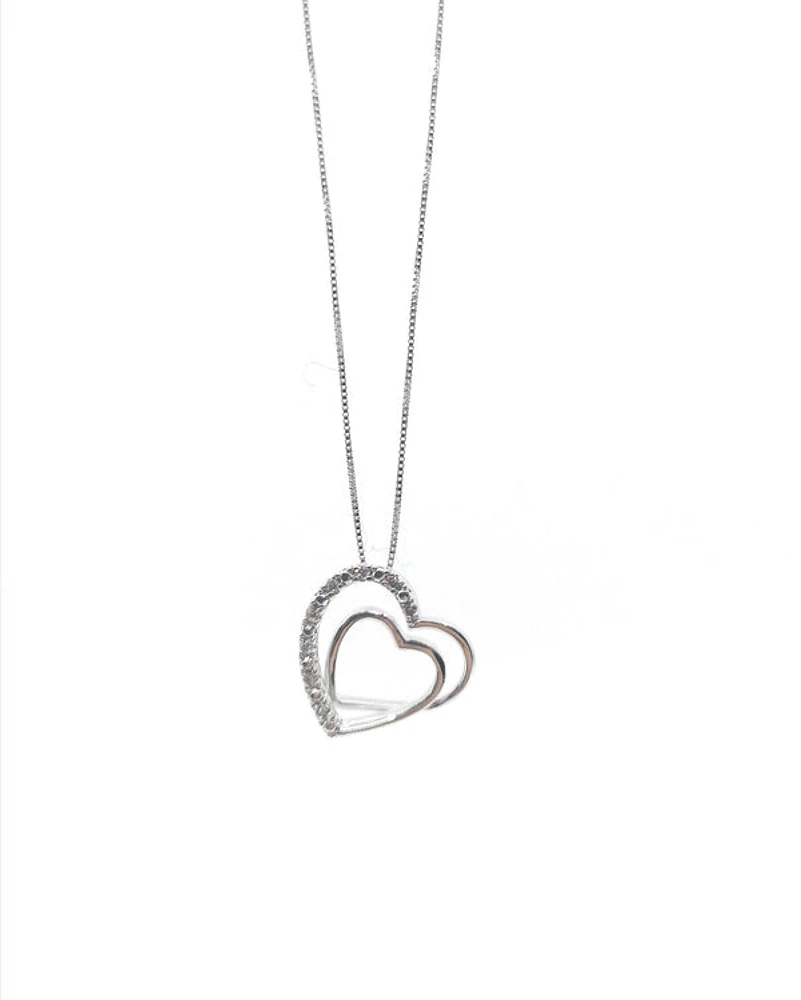 10K White Gold 0.05cttw Diamond Heart Pendant, 18"