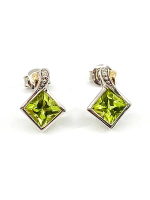 10K White & Yellow Gold 1.80cttw Genuine Peridot and 0.01cttw Diamond Earrings