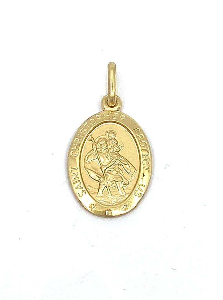 10K Yellow Gold Oval St. Christopher's 3D Charm -  15x10mm