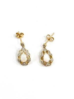 10K Yellow Gold 0.50cttw Genuine Opal and 0.06cttw Diamond Earrings