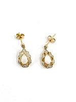 10K Yellow Gold 0.50cttw Genuine Opal and 0.06cttw Diamond Earrings