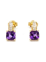 10K Yellow Gold 1.00cttw Genuine Amethyst & 0.025cttw Diamond Earrings