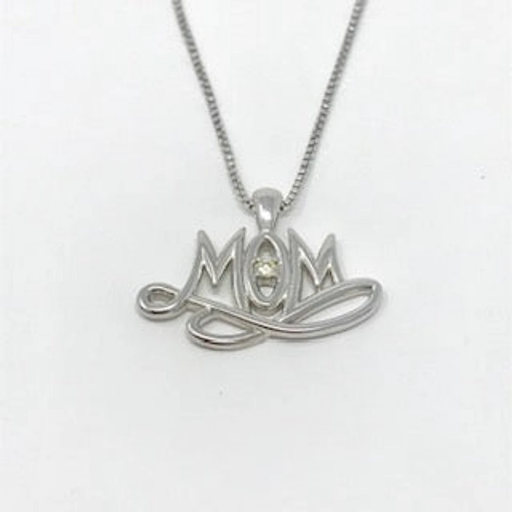 Sterling Silver 0.024cttw Canadian Diamond "Mom" Pendant, 18"